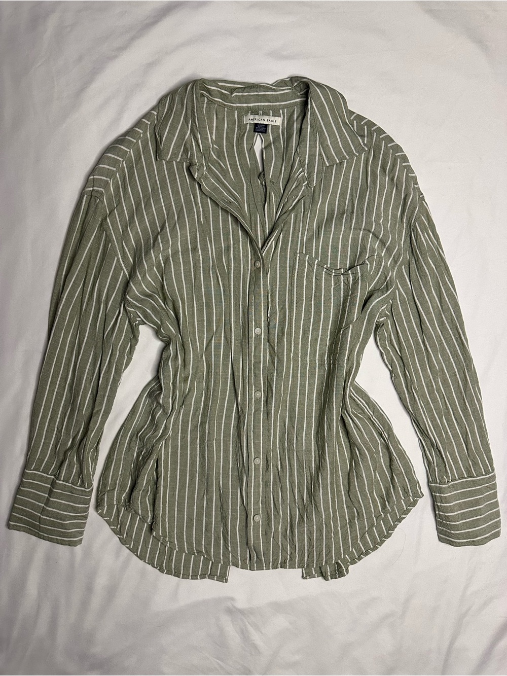 American Eagle Outfitters sage green & white striped button-up flowy shirt with